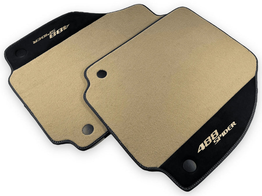 Beige Floor Mats For Ferrari 488 Spider 2015-2022 With Alcantara Leather - AutoWin