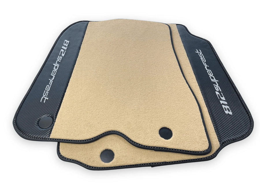 Beige Floor Mats For Ferrari 812 Superfast With Carbon Fiber Leather - AutoWin