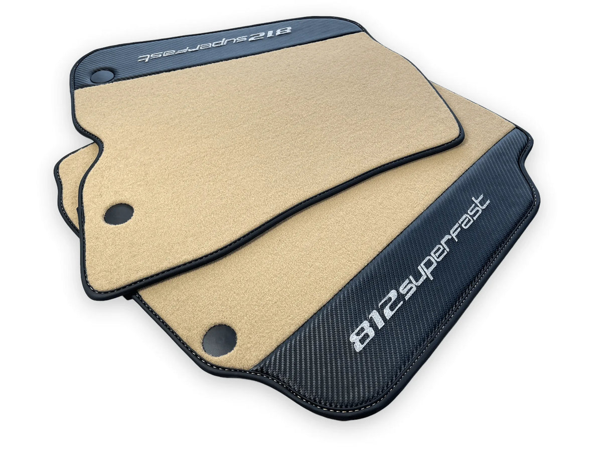 Beige Floor Mats For Ferrari 812 Superfast With Carbon Fiber Leather - AutoWin