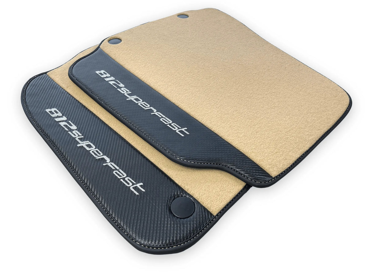 Beige Floor Mats For Ferrari 812 Superfast With Carbon Fiber Leather - AutoWin