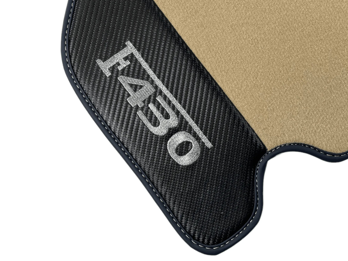 Beige Floor Mats For Ferrari F430 2004-2009 With Carbon Fiber Leather - AutoWin