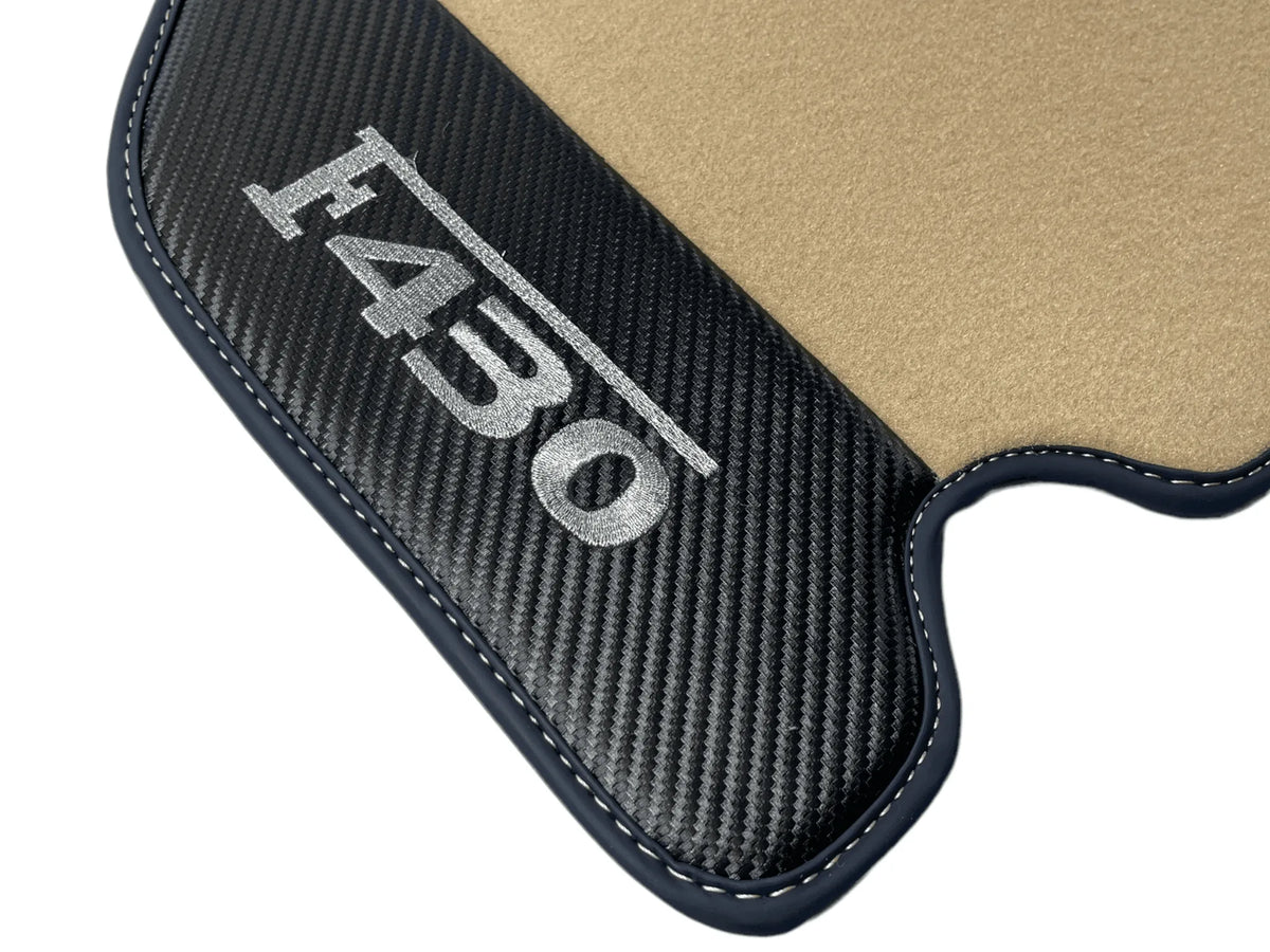 Beige Floor Mats For Ferrari F430 2004-2009 With Carbon Fiber Leather - AutoWin