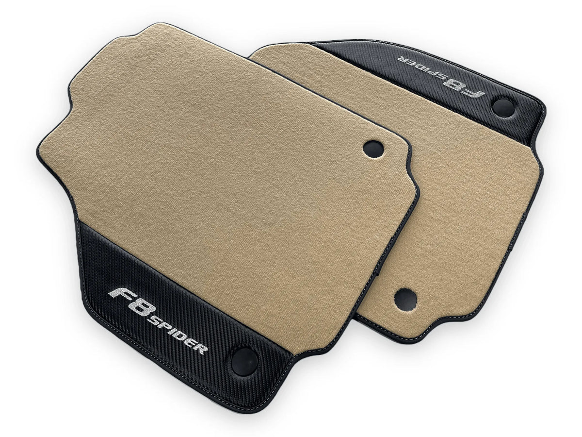 Beige Floor Mats For Ferrari F8 Spider 2019-2022 With Carbon Fiber Leather - AutoWin