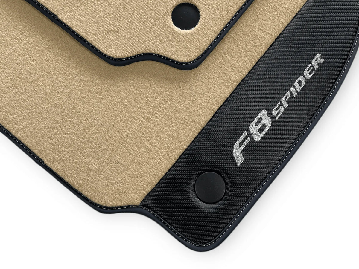 Beige Floor Mats For Ferrari F8 Spider 2019-2022 With Carbon Fiber Leather - AutoWin