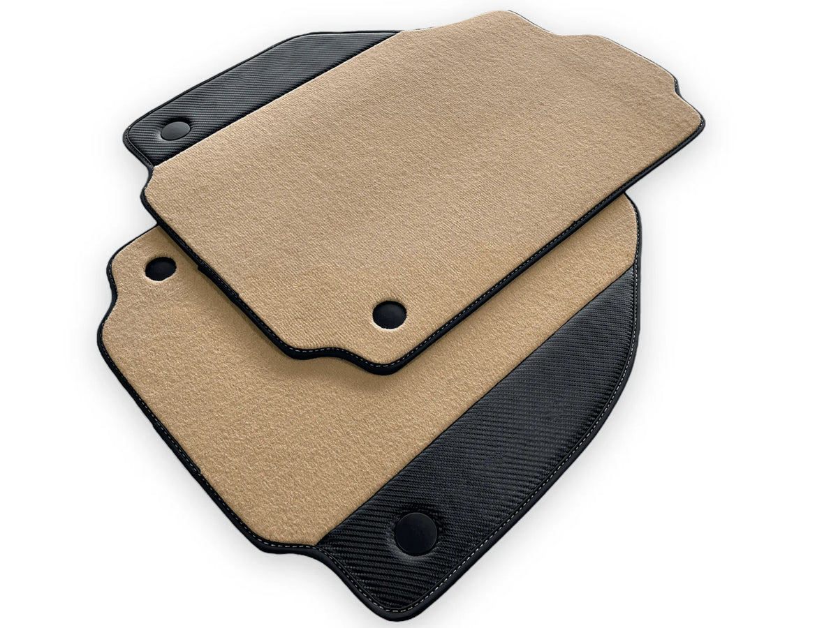 Beige Floor Mats For Ferrari F8 Spider 2019-2022 With Carbon Fiber Leather - AutoWin