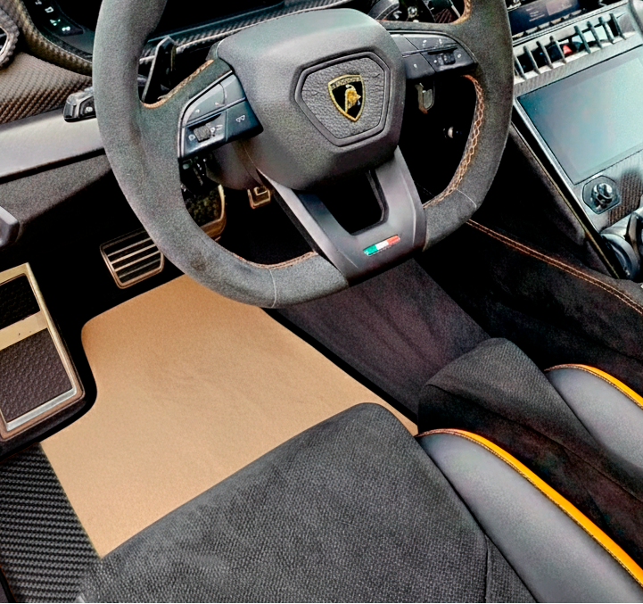 Customizable Beige Floor Mats For Lamborghini Urus Performante With Carbon Leather