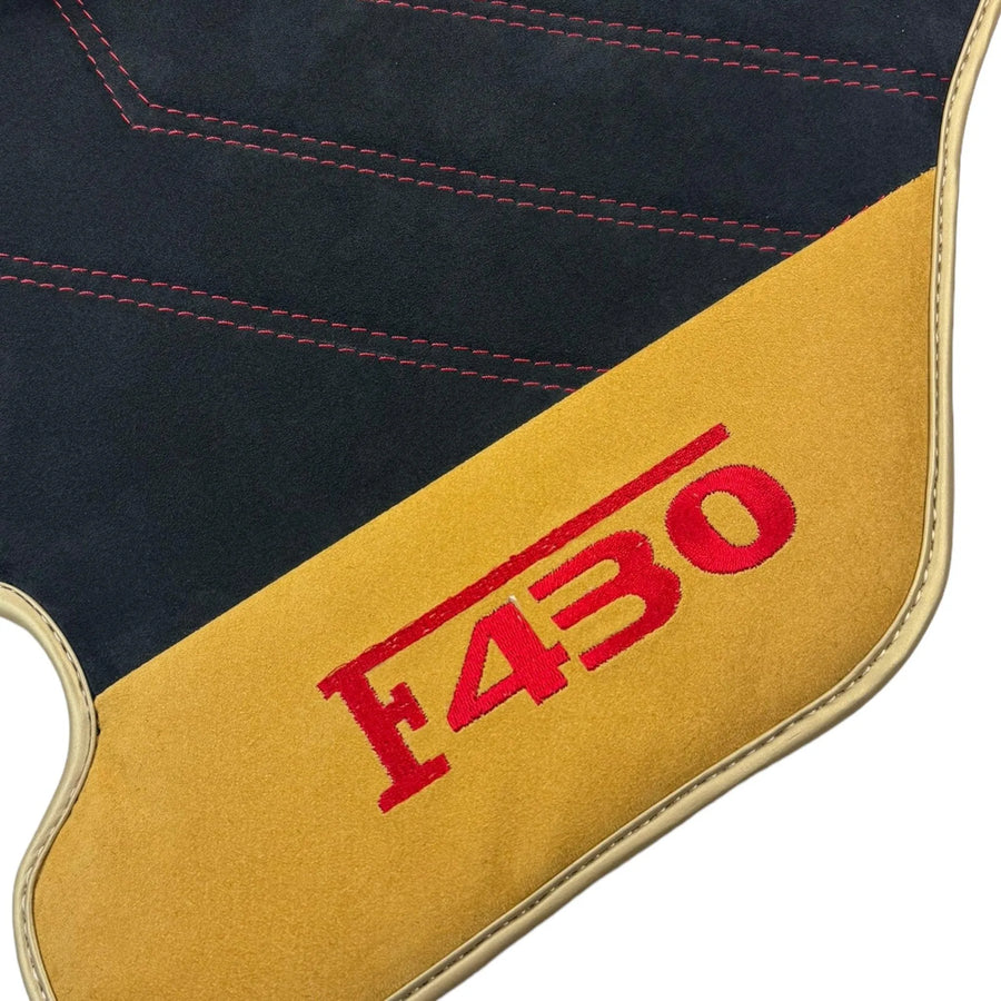 Schwarze Alcantara Autofußmatten für Ferrari F430 (2004-2009) - Rote Nähte - AutoWin