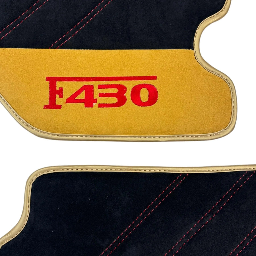 Schwarze Alcantara Autofußmatten für Ferrari F430 (2004-2009) - Rote Nähte - AutoWin