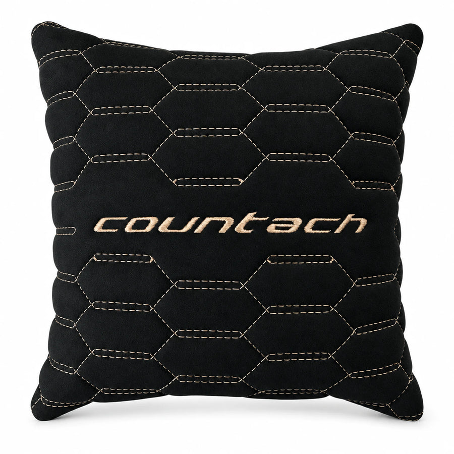 Black Alcantara Leather Pillows Countach Set of 2 Tan Sewing - AutoWin