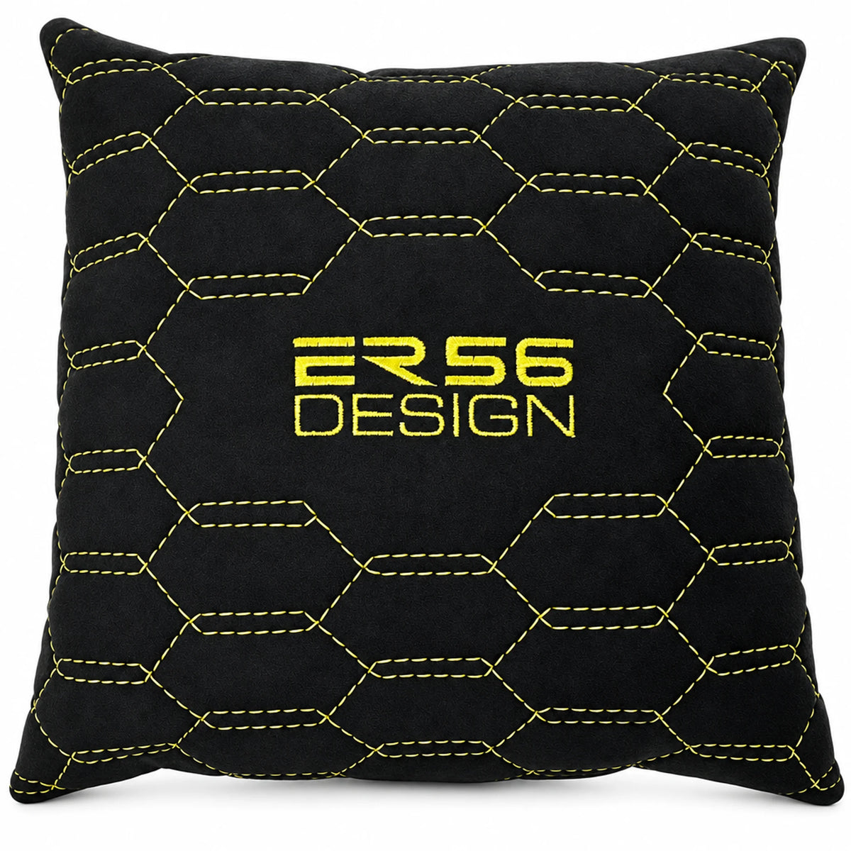 Black Alcantara Leather Pillows ER56 Design Set of 2 Yellow Sewing - AutoWin