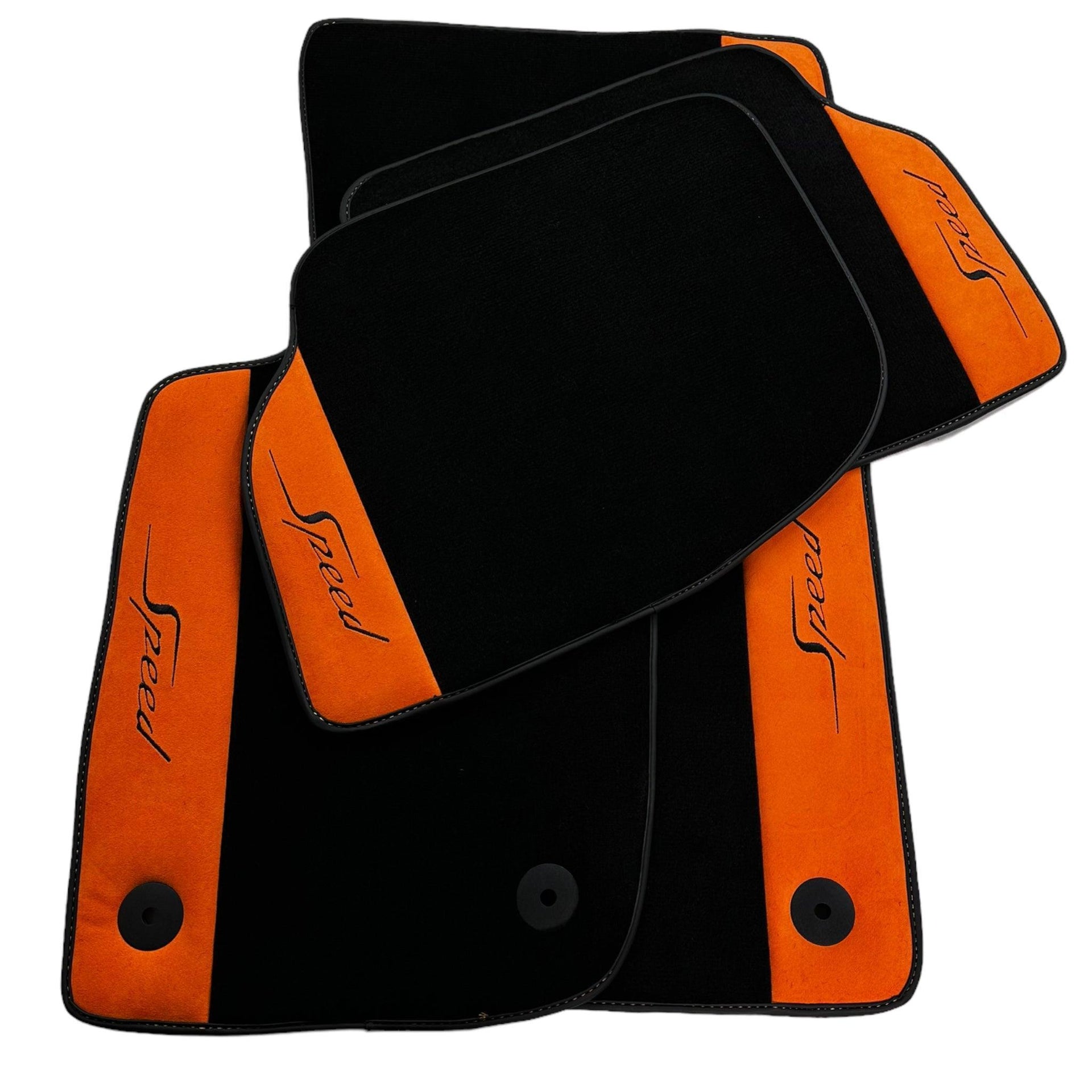 Black Floor Mats For Bentley Continental Continental GTC (2018-2023) with Orange Alcantara Leather - AutoWin