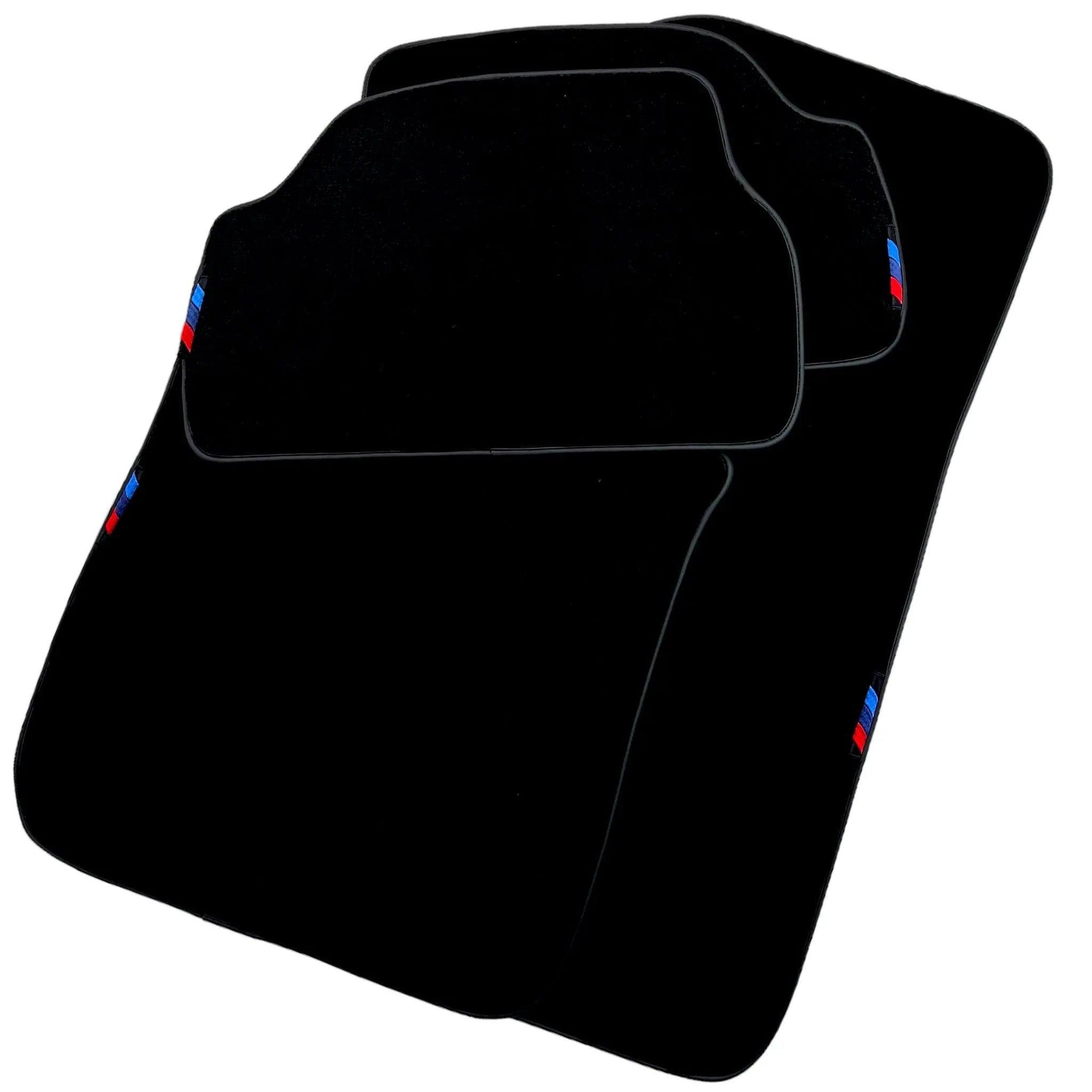 Black Floor Mats For BMW 1 Series E81 With 3 Color Stripes Tailored Set Perfect Fit - AutoWin