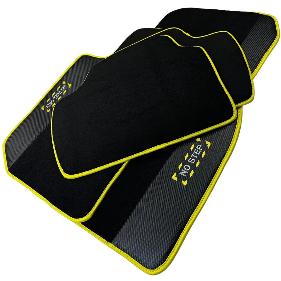 Black Floor Mats For BMW 5 Series F10 | Fighter Jet Edition | Yellow Trim - AutoWin