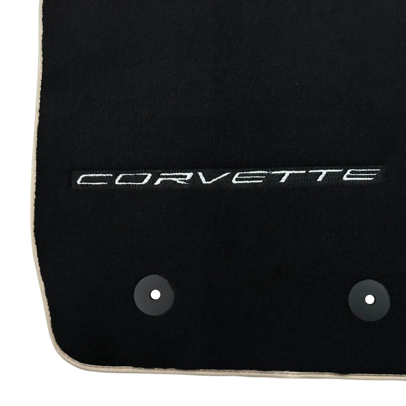 Black Floor Mats For Chevrolet Corvette C7 Convertible (2014-2019) with Beige Trim - AutoWin