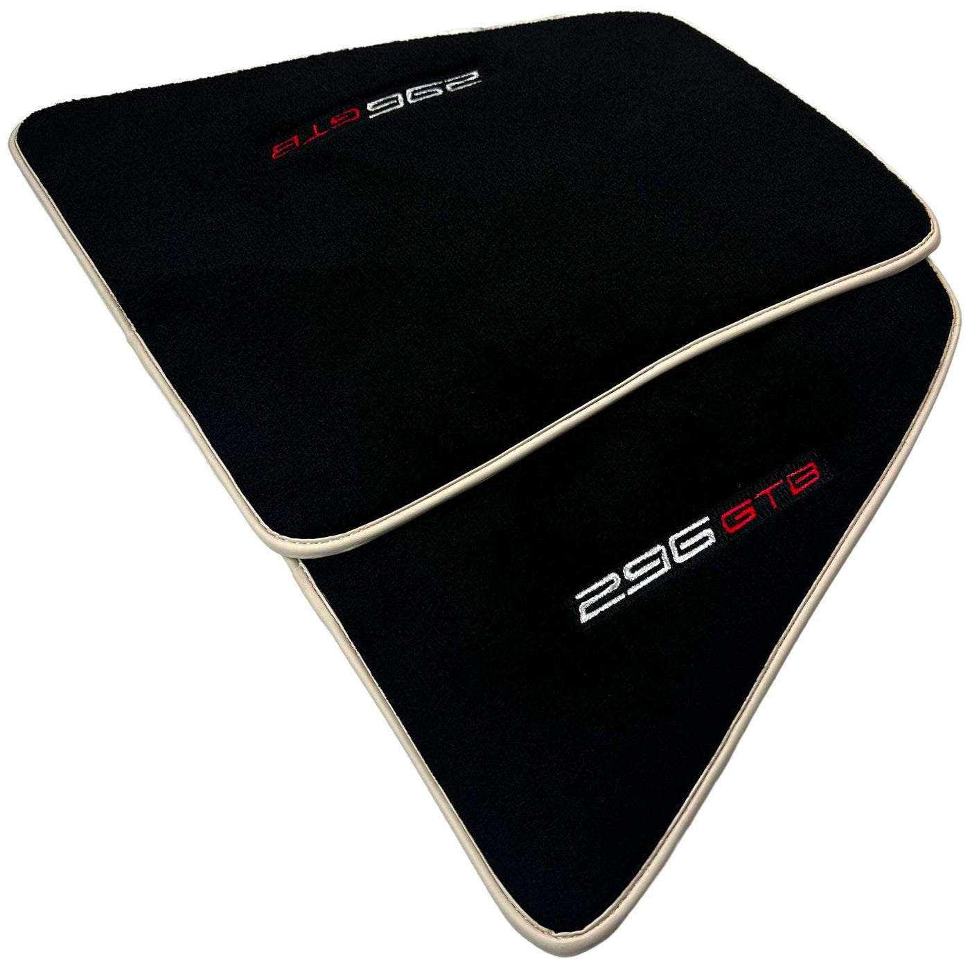 Black Floor Mats for Ferrari 296 GTB (2022-2024) with Beige Trim - AutoWin