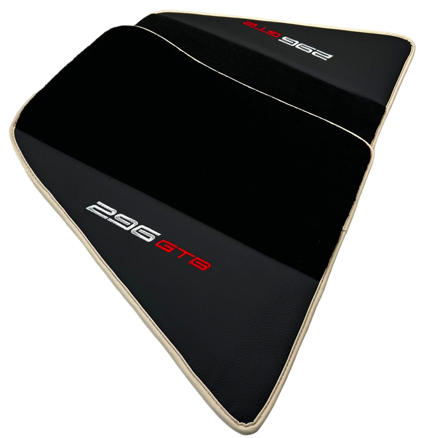 Black Floor Mats for Ferrari 296 GTB (2022-2024) with Leather | Beige Trim - AutoWin