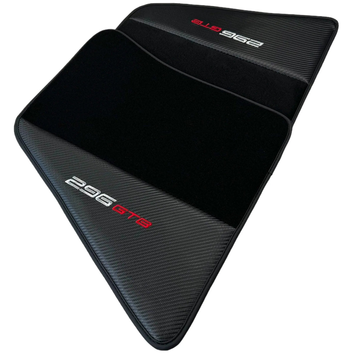 Black Floor Mats for Ferrari 296 GTB (2022-2027) with Carbon Fiber - AutoWin