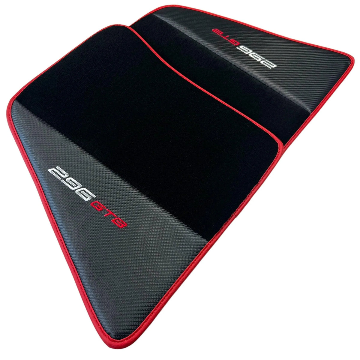 Black Floor Mats for Ferrari 296 GTB (2022-2027) with Carbon Fiber | Red Trim - AutoWin