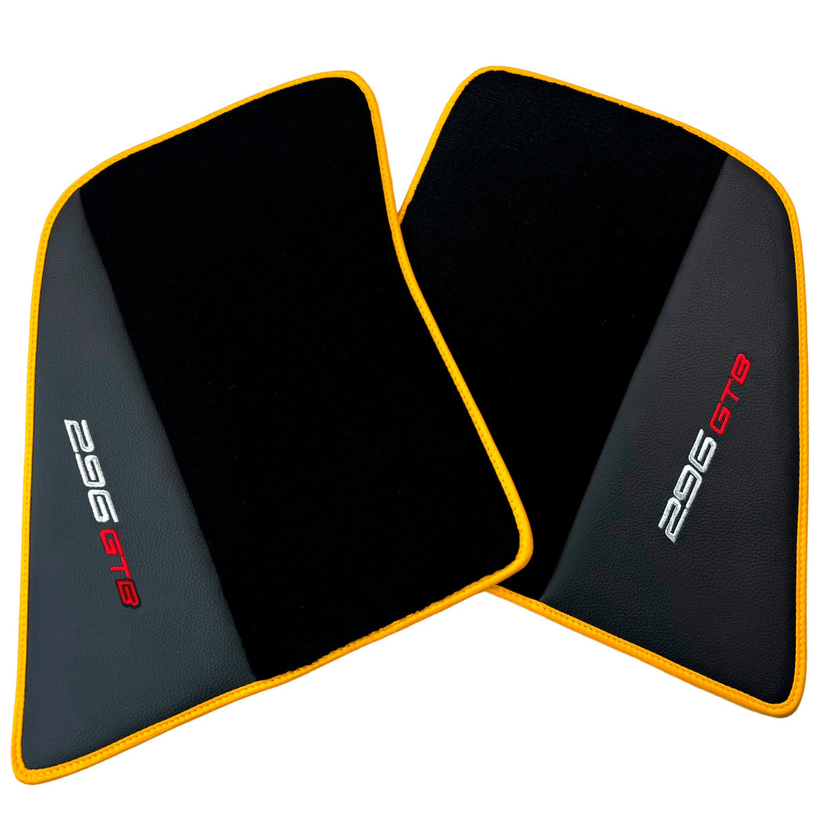 Black Floor Mats for Ferrari 296 GTB (2022-2027) with Leather and Yellow Trim