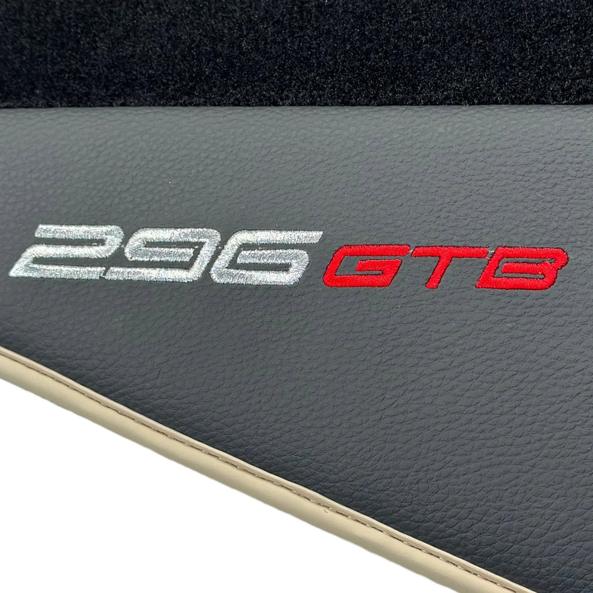 Black Floor Mats for Ferrari 296 GTB (2022-2027) with Leather | Beige Trim - AutoWin
