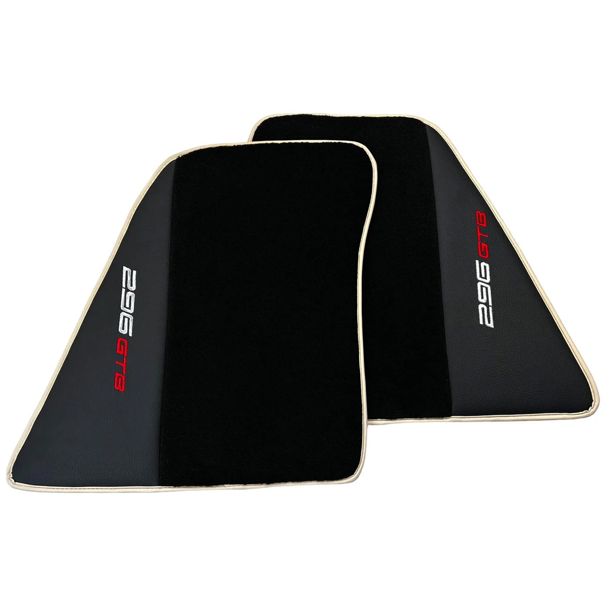 Black Floor Mats for Ferrari 296 GTB (2022-2027) with Leather | Beige Trim - AutoWin