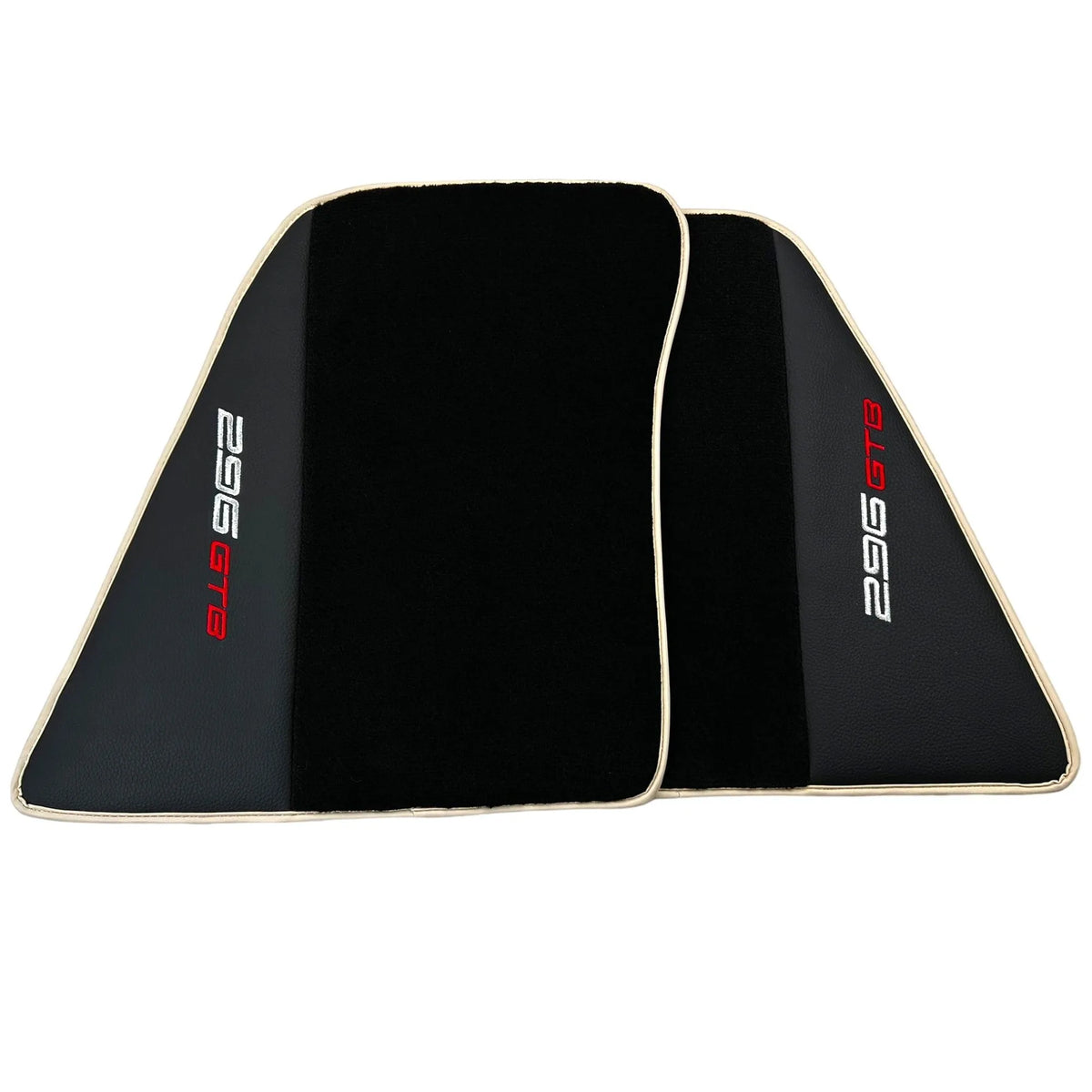 Black Floor Mats for Ferrari 296 GTB (2022-2027) with Leather | Beige Trim - AutoWin