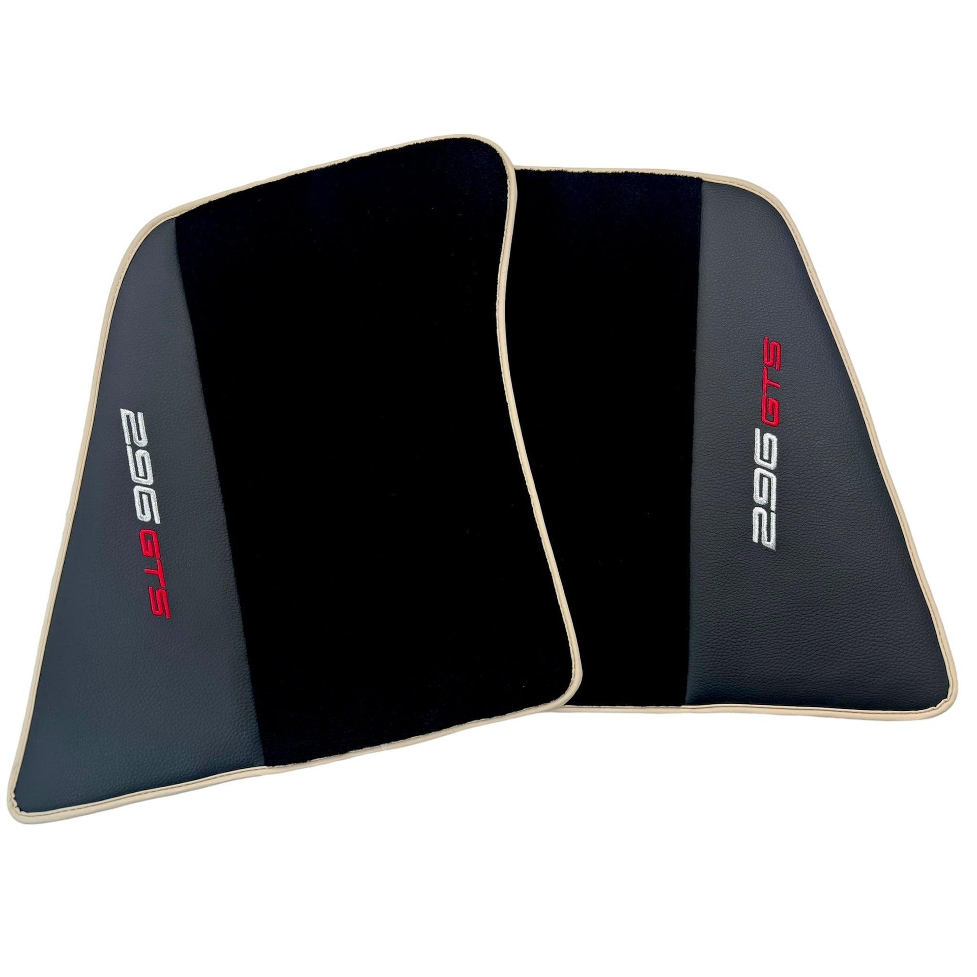 Black Floor Mats for Ferrari 296 GTS (2022-2024) with Leather and Beige Trim - AutoWin