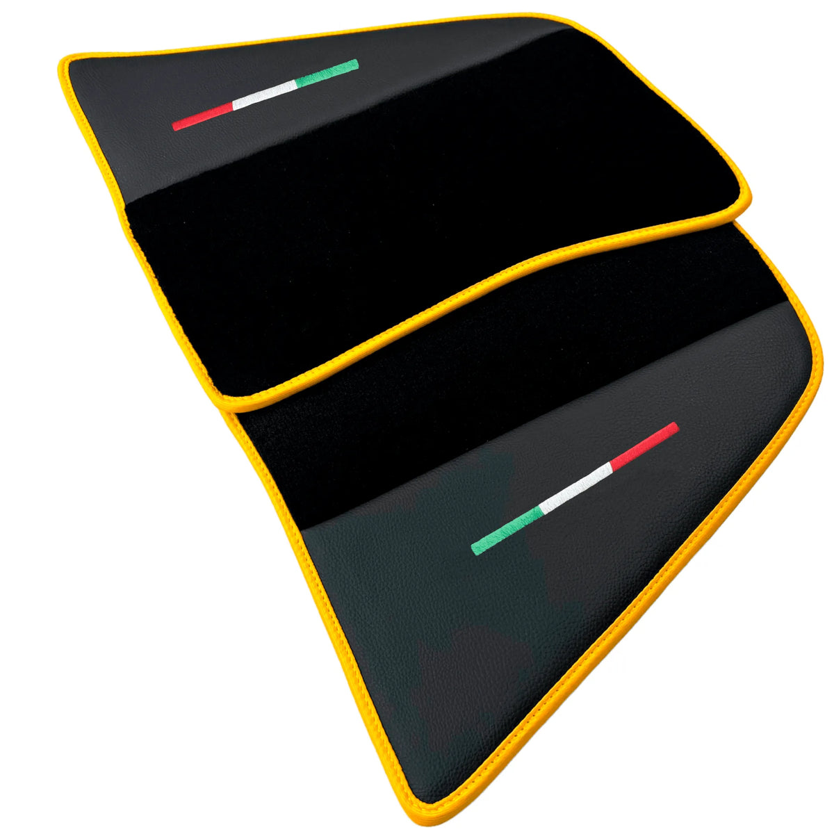 Black Floor Mats for Ferrari 296 GTS (2022-2027) with Leather and Yellow Trim