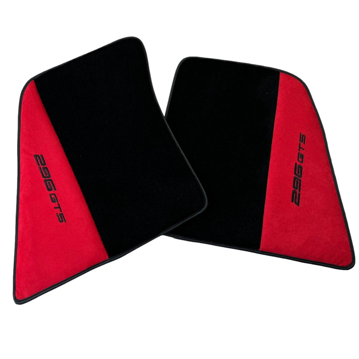 Black Floor Mats for Ferrari 296 GTS (2022-2027) with Red Alcantara Leather - AutoWin