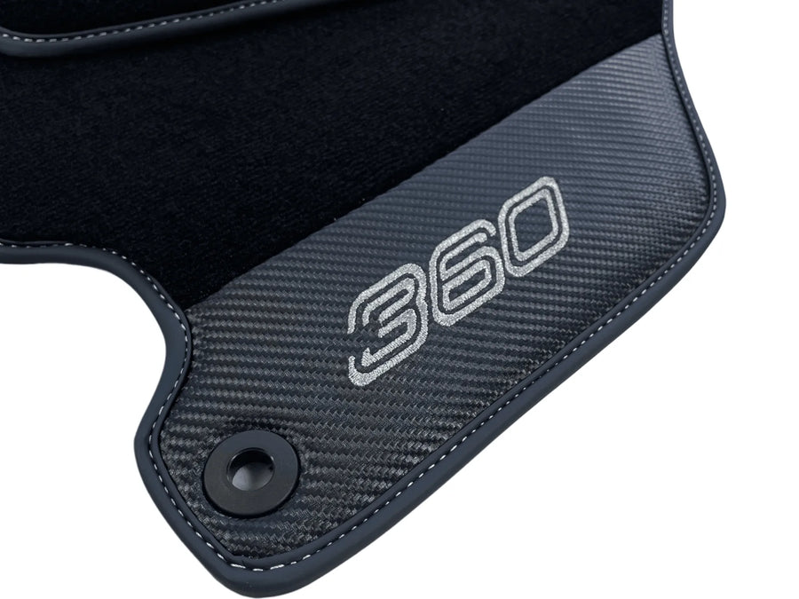 Black Floor Mats For Ferrari 360 Modena 1999-2005 With Carbon Fiber Leather - AutoWin