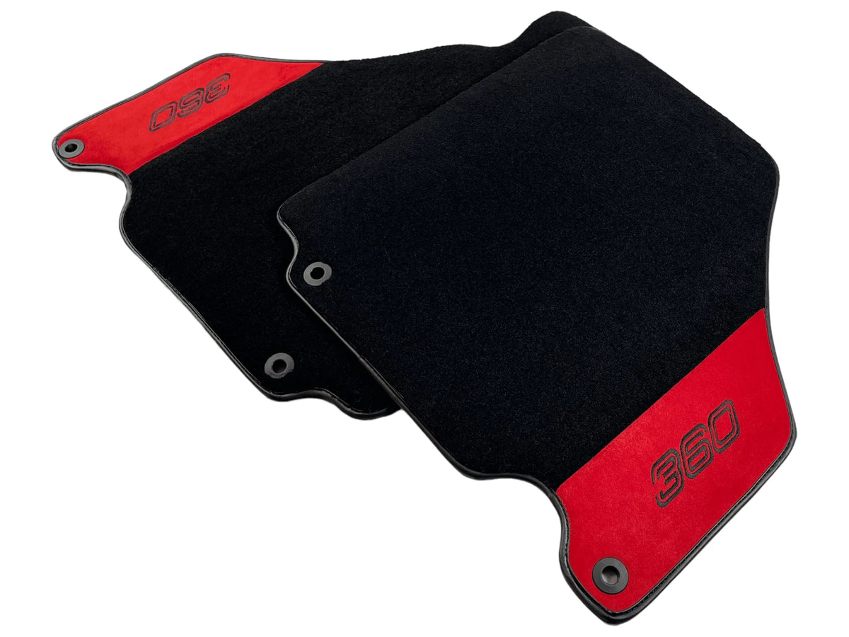 Black Floor Mats For Ferrari 360 Modena 1999-2005 With Red Alcantara Leather - AutoWin