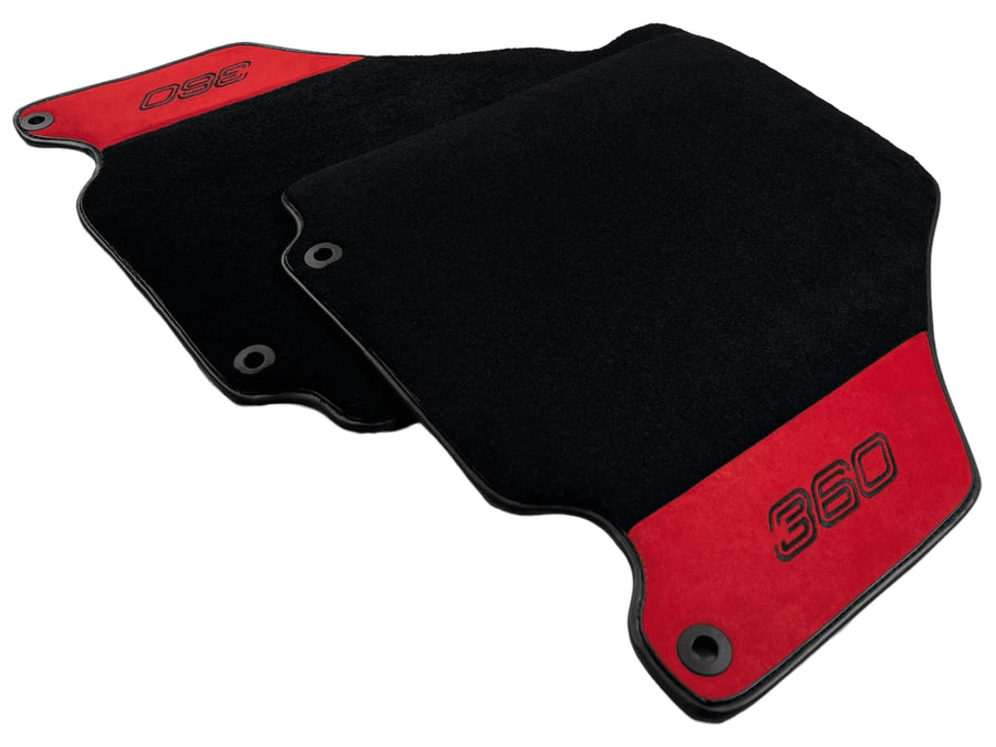 Black Floor Mats For Ferrari 360 Modena 1999-2005 With Red Alcantara Leather - AutoWin