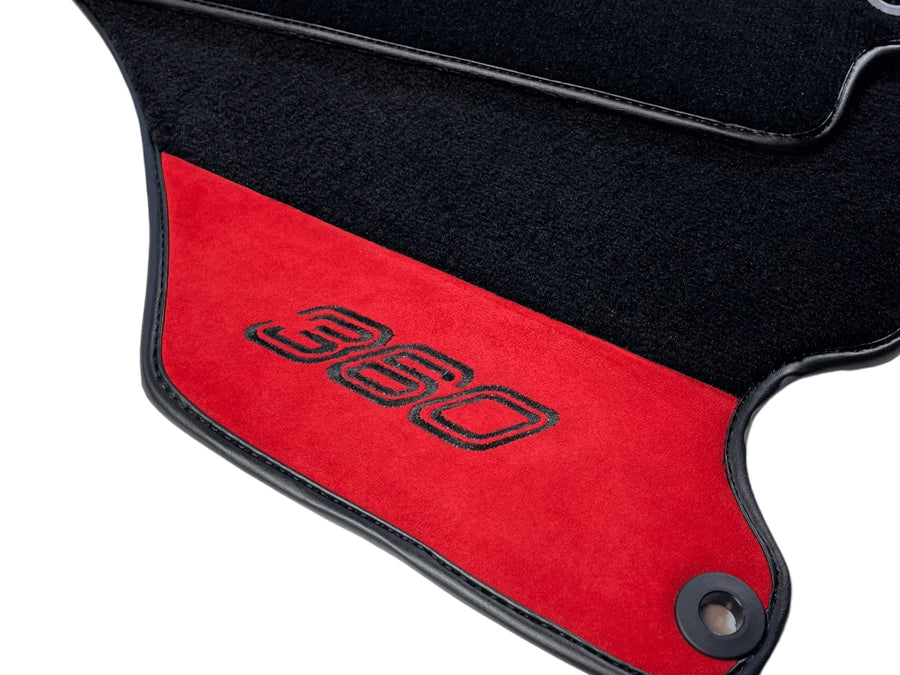 Black Floor Mats For Ferrari 360 Modena 1999-2005 With Red Alcantara Leather - AutoWin