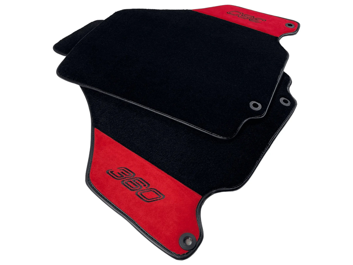 Black Floor Mats For Ferrari 360 Modena 1999-2005 With Red Alcantara Leather - AutoWin