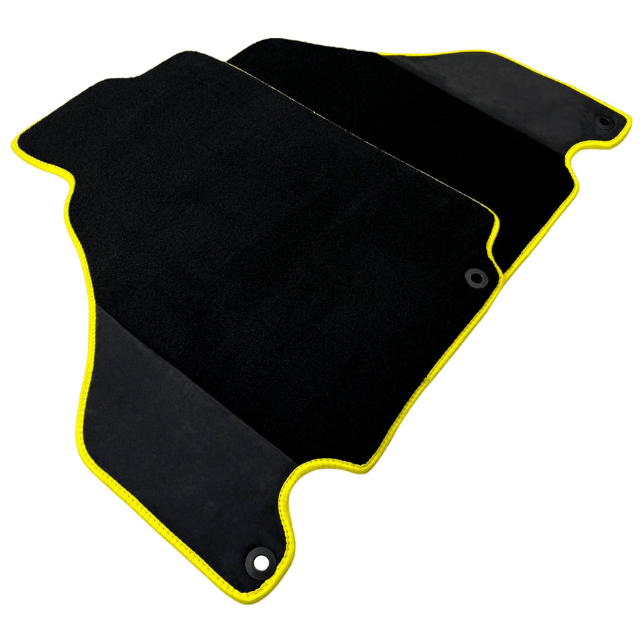 Black Floor Mats for Ferrari 360 Spider with Alcantara Leather | Yellow Trim - AutoWin