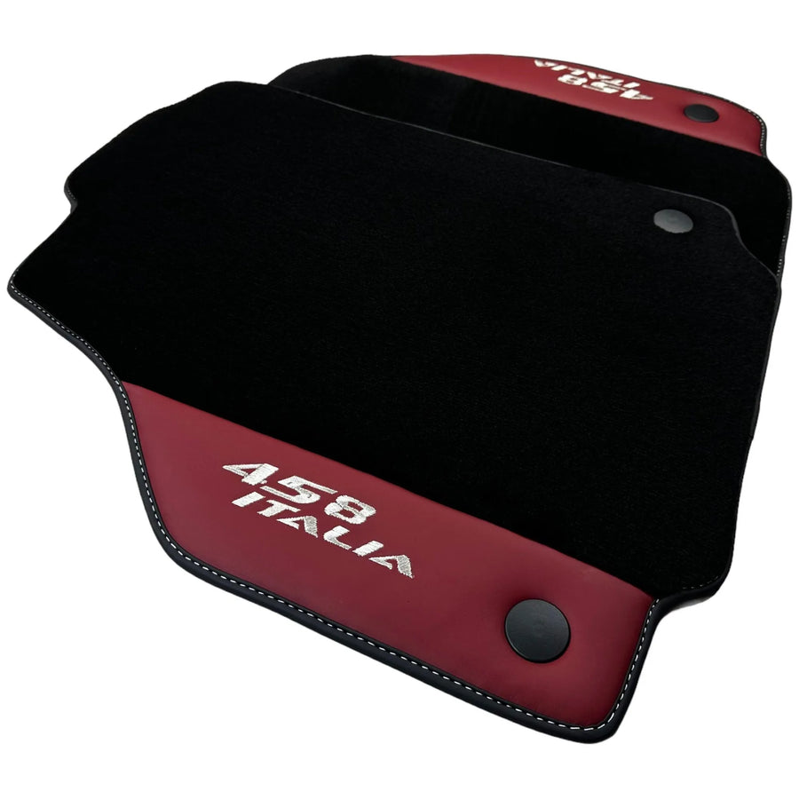 Black Floor Mats for Ferrari 458 Italia (2009-2015) with Bordeaux Nappa Leather - AutoWin