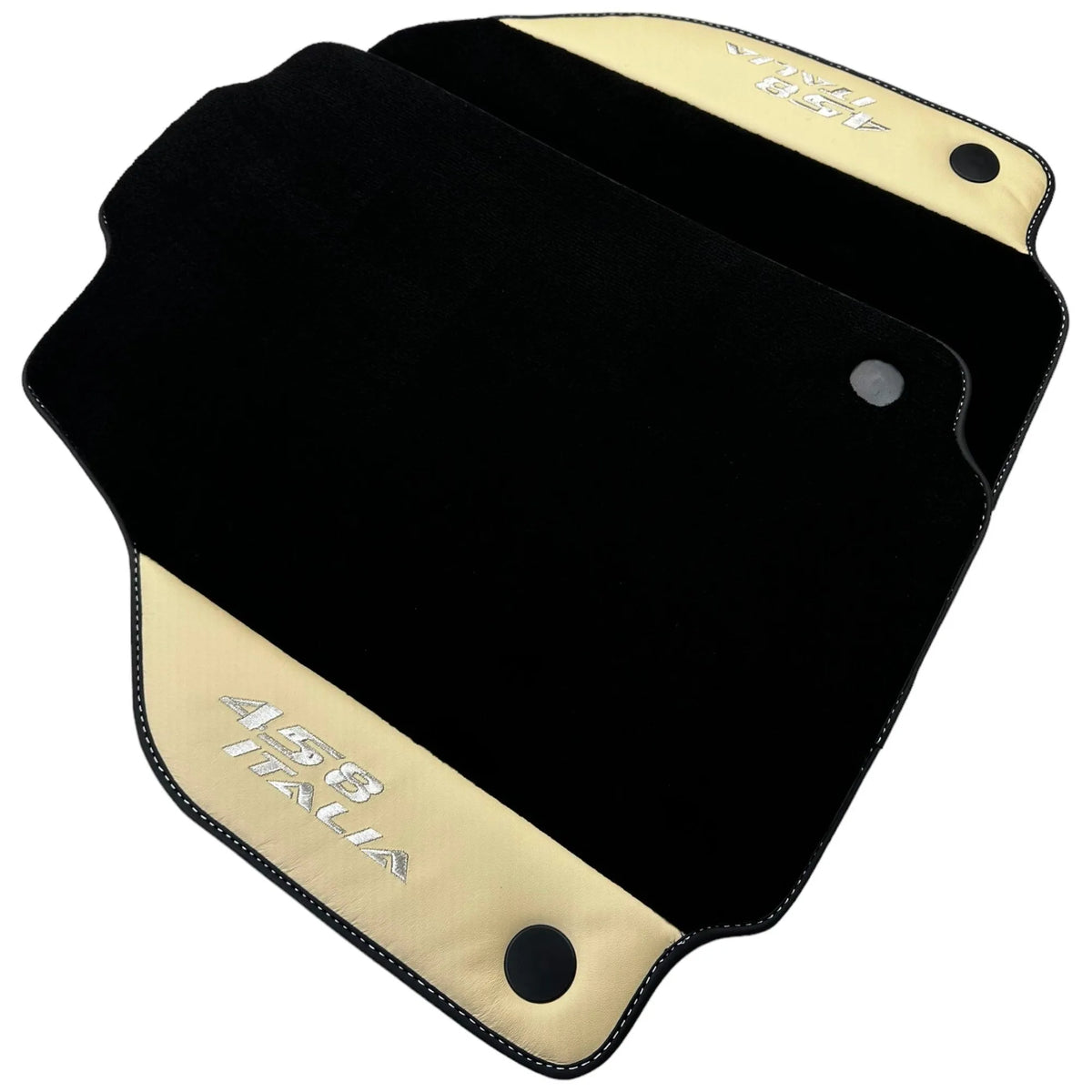 Black Floor Mats for Ferrari 458 Italia (2009-2015) with Crema Nappa Leather - AutoWin