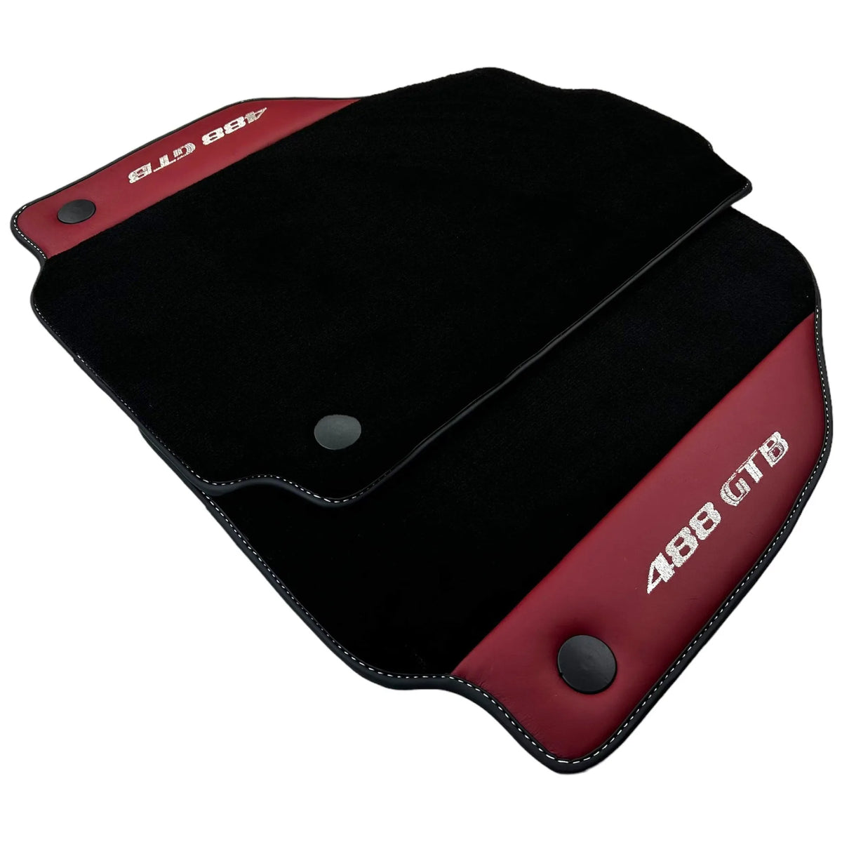 Black Floor Mats for Ferrari 488 GTB (2015-2022) with Bordeaux Nappa Leather - AutoWin