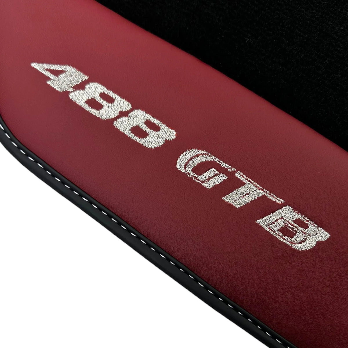 Black Floor Mats for Ferrari 488 GTB (2015-2022) with Bordeaux Nappa Leather - AutoWin