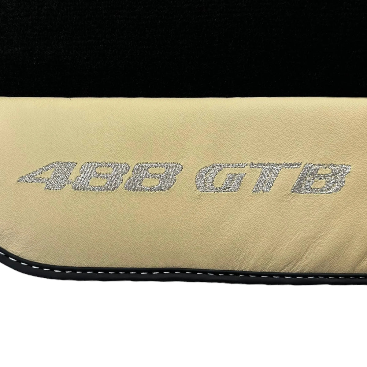 Black Floor Mats for Ferrari 488 GTB (2015-2022) with Crema Nappa Leather - AutoWin