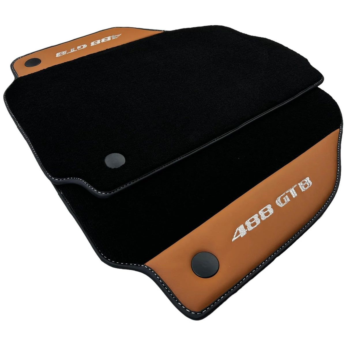 Black Floor Mats for Ferrari 488 GTB (2015-2022) with Cuoio Nappa Leather - AutoWin