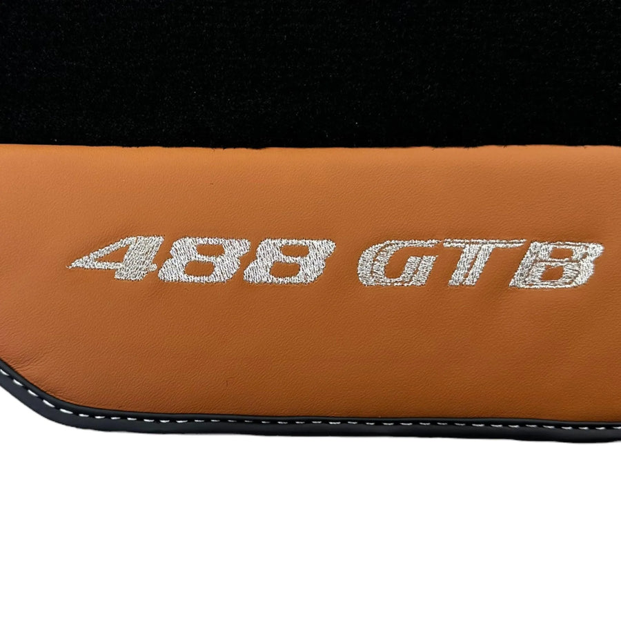 Black Floor Mats for Ferrari 488 GTB (2015-2022) with Cuoio Nappa Leather - AutoWin