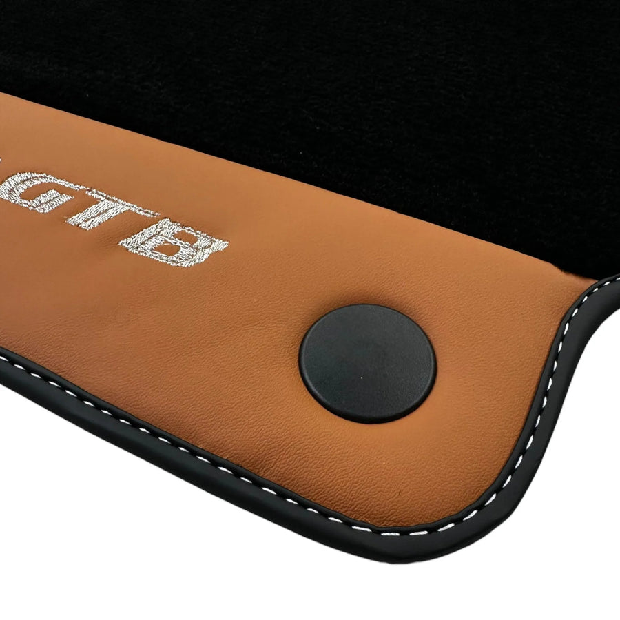 Black Floor Mats for Ferrari 488 GTB (2015-2022) with Cuoio Nappa Leather - AutoWin