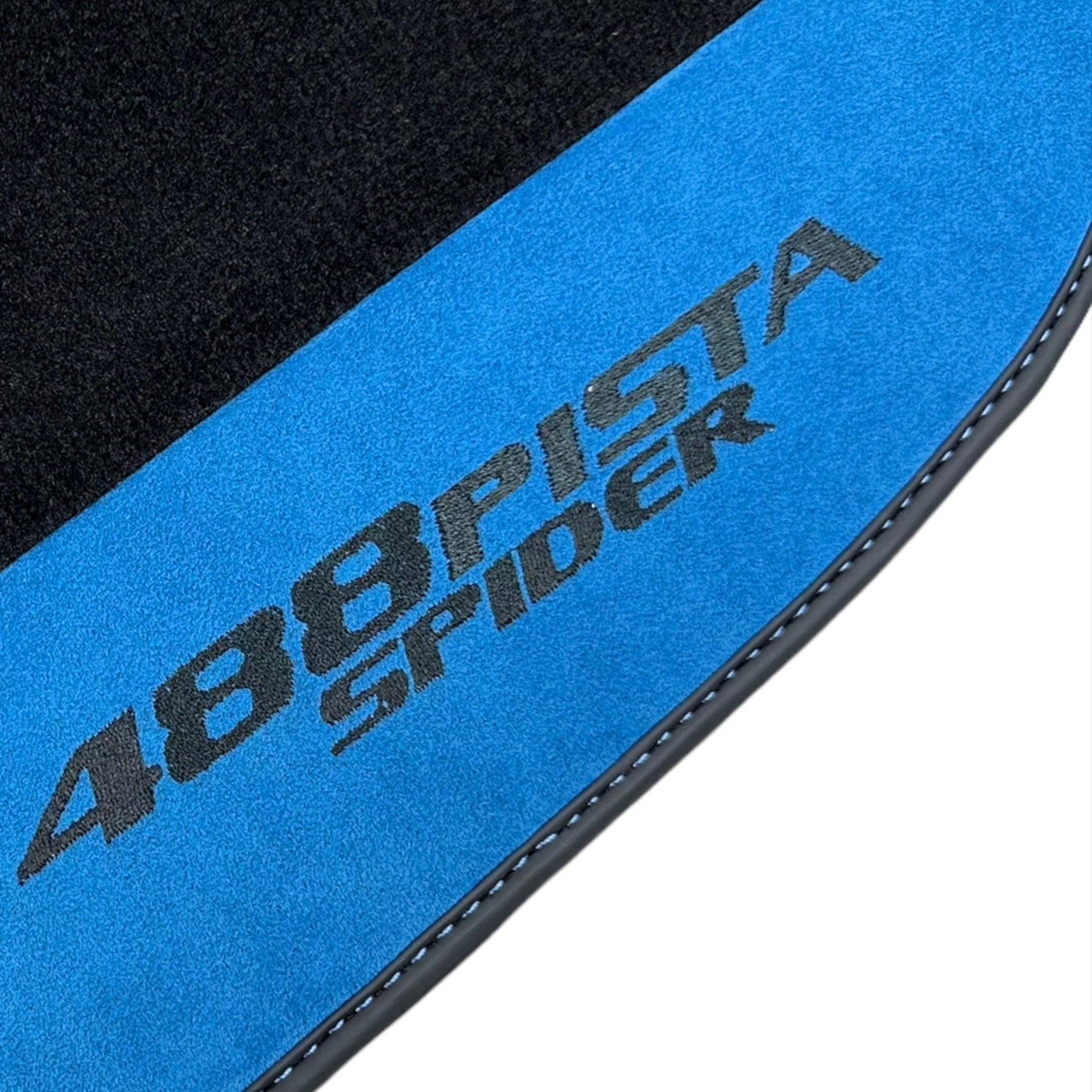 Black Floor Mats For Ferrari 488 Pista Spider 2019-2021 With Blue Alcantara Leather - AutoWin