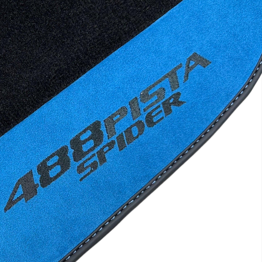 Black Floor Mats For Ferrari 488 Pista Spider 2019-2021 With Blue Alcantara Leather - AutoWin