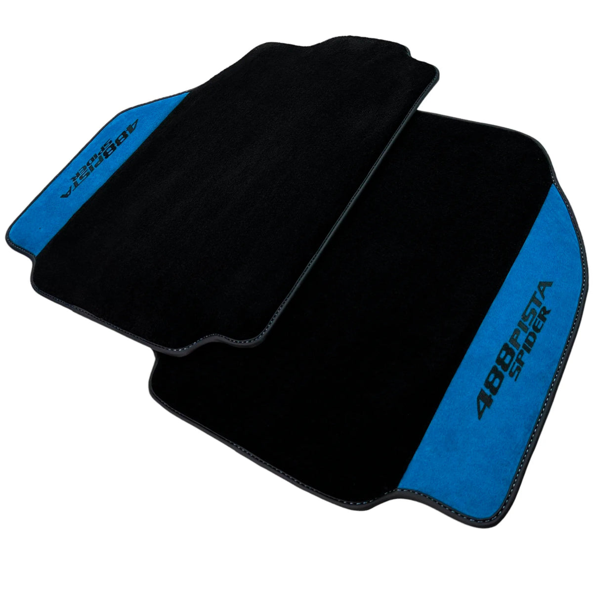 Black Floor Mats For Ferrari 488 Pista Spider 2019-2021 With Blue Alcantara Leather