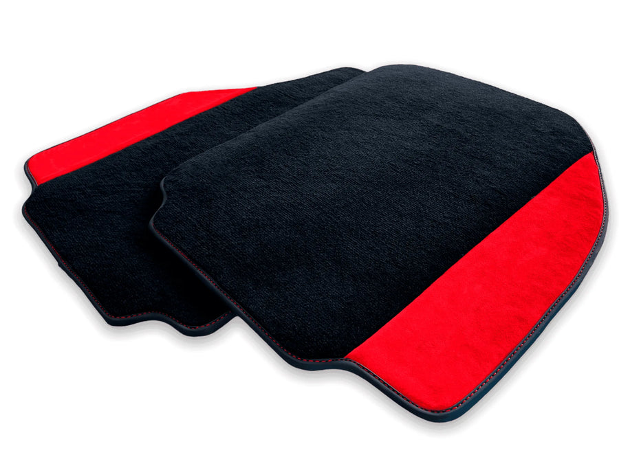 Black Floor Mats For Ferrari 488 Pista Spider 2019-2021 With Red Alcantara Leather
