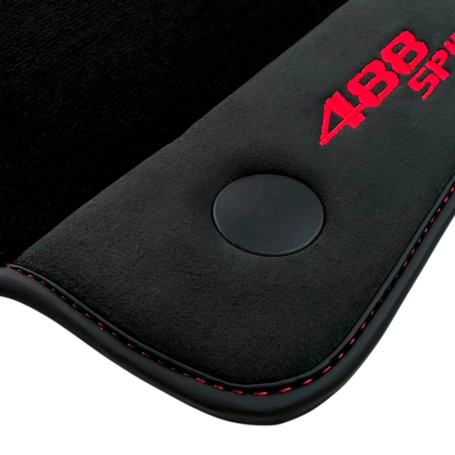 Black Floor Mats for Ferrari 488 Spider (2016-2022) with Alcantara | Red Sewing
