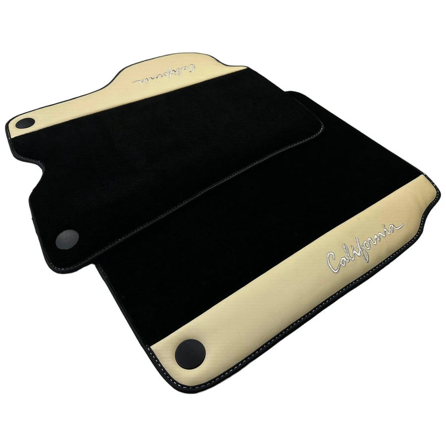 Black Floor Mats for Ferrari California (2008-2014) with Crema Nappa Leather - AutoWin