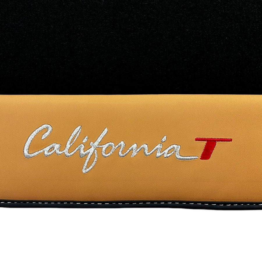 Black Floor Mats for Ferrari California T (2015-2018) with Beige Nappa Leather - AutoWin